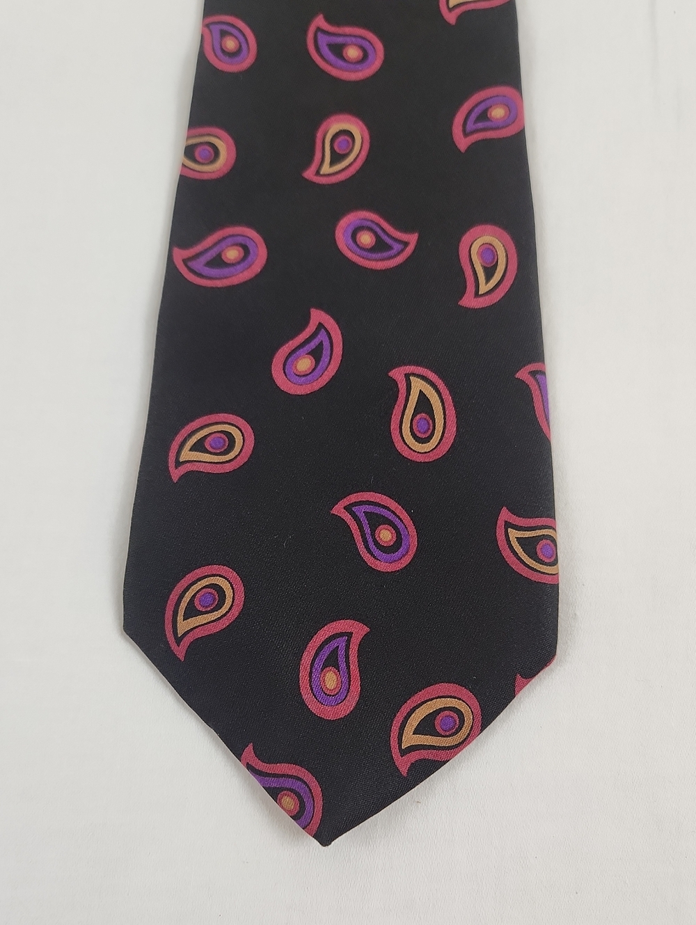 Classic Black Paisley Silk Men's Tie - Pink & Purple Accents